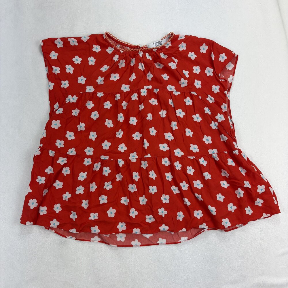 Crosby Red Floral‎ Tiered Babydoll Blouse Size M - Picture 2 of 11